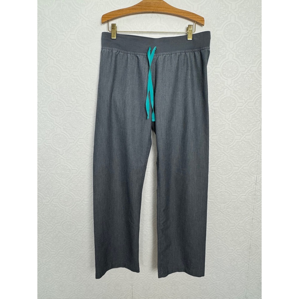 FIGS Heather Charcoal Gray‎ Straight Leg Scrub Pants Teal Drawstring T21003P